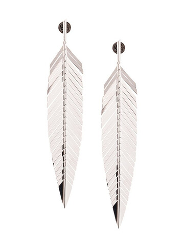 Cadar 18kt white gold large feather drop earrings in silver
