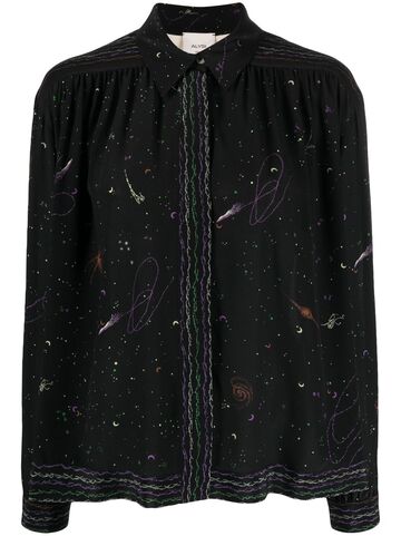 alysi space-print silk shirt - black