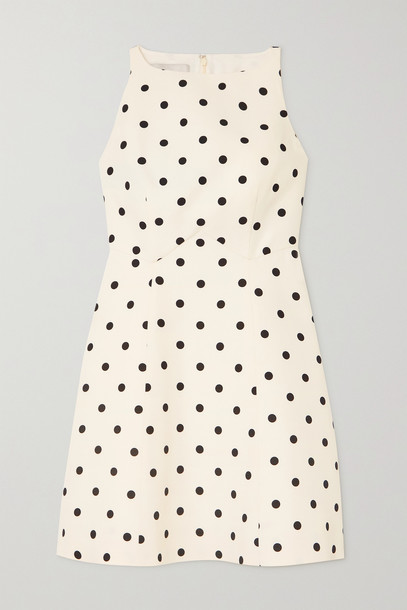 VALENTINO - Polka-dot Wool And Silk-blend Crepe Mini Dress - White