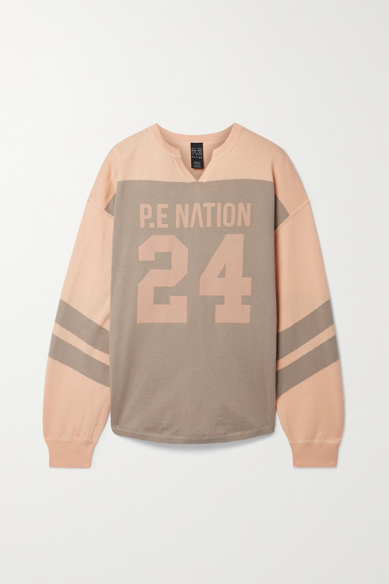 P.E NATION - Downswing Printed Two-tone Cotton Sweater - Neutrals