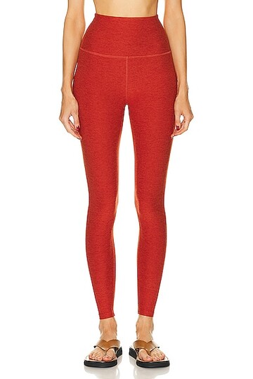 beyond yoga spacedye caught in the midi high waisted legging in red