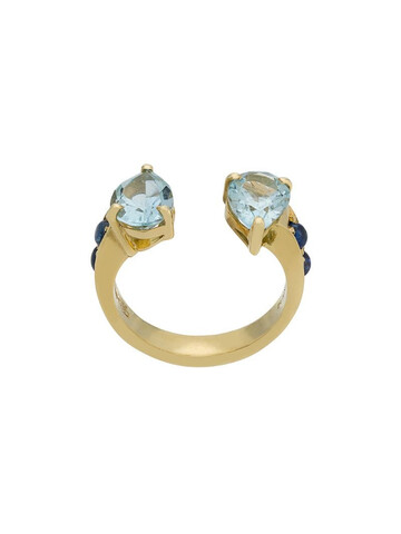 Dubini Theodora Aquamarine Double Tear 18kt gold ring in blue