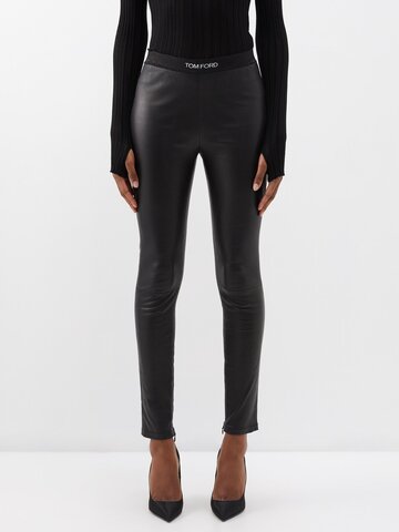 tom ford - logo-jacquard leather leggings - womens - black