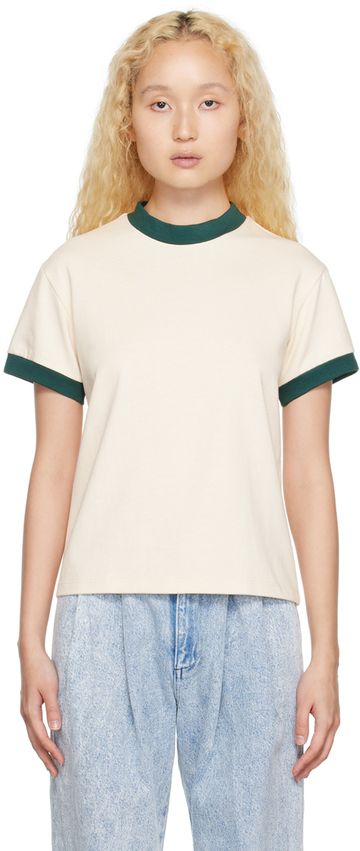 Tanner Fletcher Off-White & Green Quincy T-Shirt in ivory