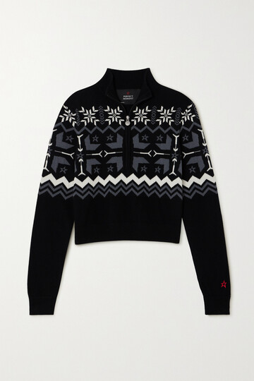 perfect moment - nordic fair isle intarsia merino wool sweater - black