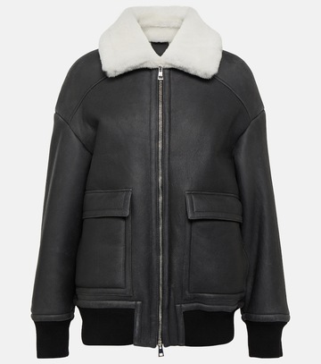 blancha shearling-lined leather bomber jacket in black