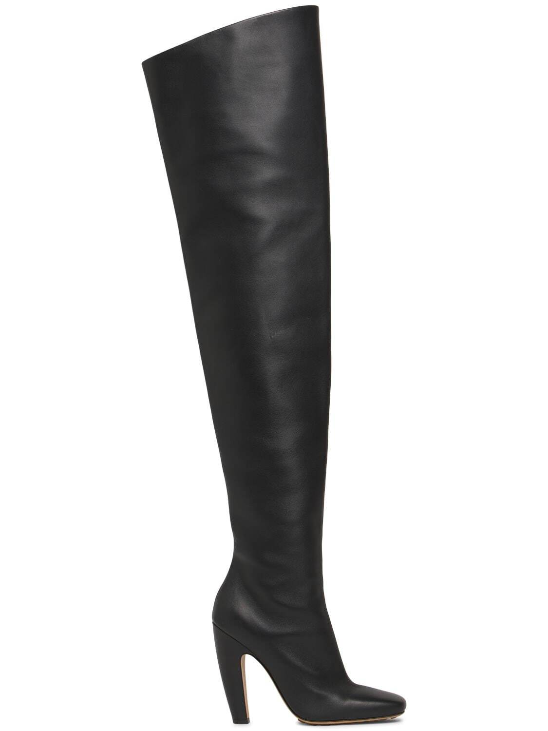 BOTTEGA VENETA 100mm Canalazzo Thigh-high Leather Boots in black