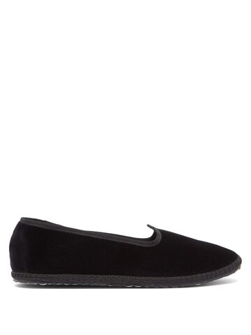 vibi venezia - whipstitched velvet furlane slippers - womens - black