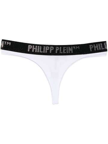 philipp plein logo-embellished cotton thong - white