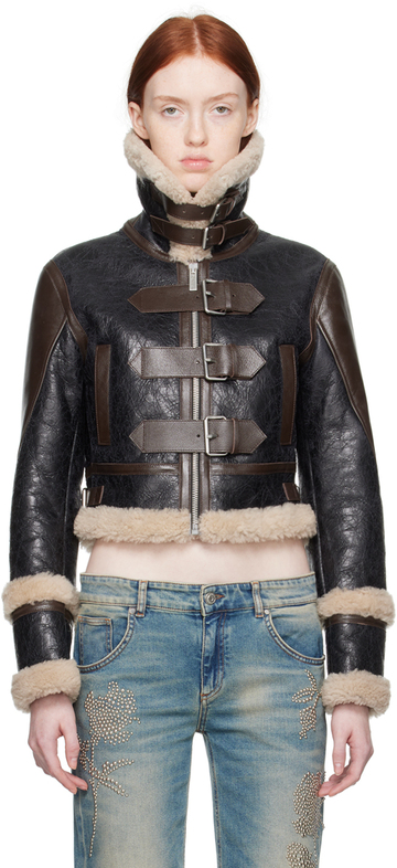 blumarine black décor belts leather jacket in nero
