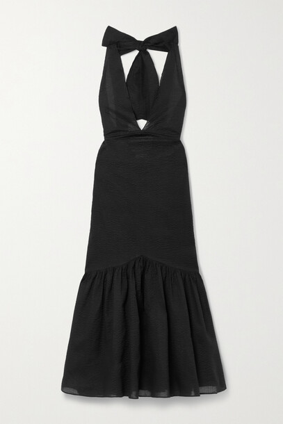 Marysia - Shell-embellished Cotton-seersucker Halterneck Midi Dress - Black