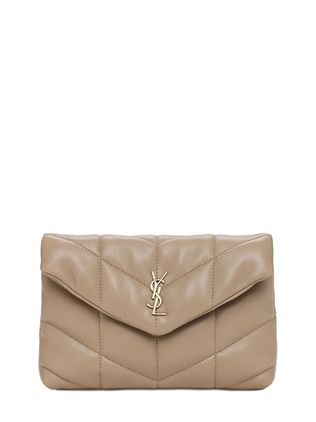 SAINT LAURENT Small Loulou Leather Puffy Pouch in beige