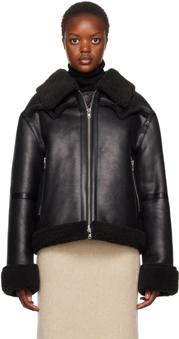 stand studio black & white lessie faux-shearling jacket
