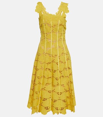 oscar de la renta floral crêpe and lace midi dress in yellow