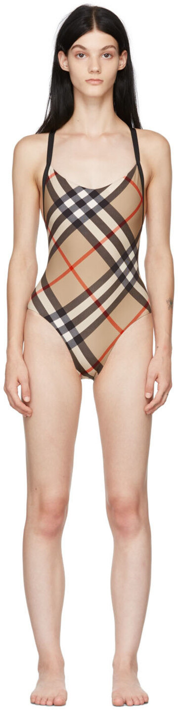Burberry Alagon Check One-Piece Swimsuit in beige