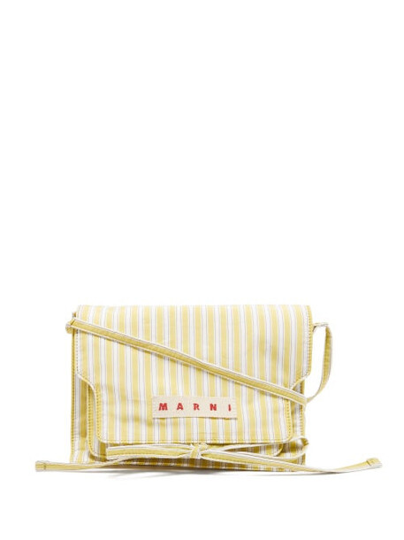 Marni - Trunk Medium Striped-poplin Shoulder Bag - Womens - Yellow Stripe