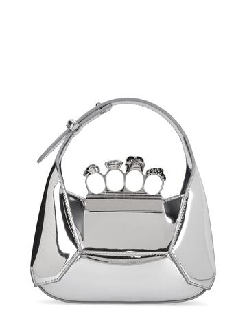 alexander mcqueen mini jewelled leather top handle bag in silver