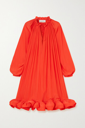 lanvin - tie-detailed ruffled charmeuse mini dress - red