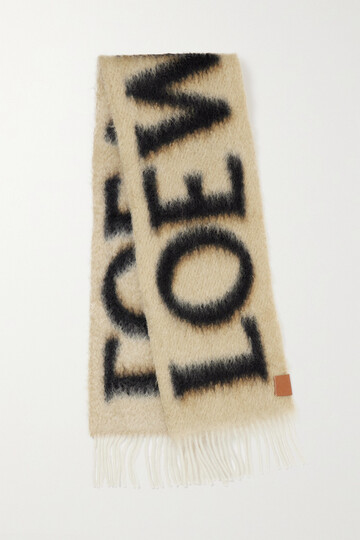 loewe - fringed printed knitted scarf - brown