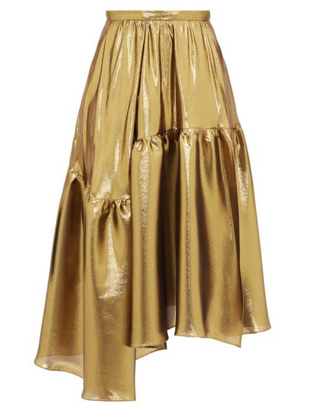 gracia hi low shine skirt in gold