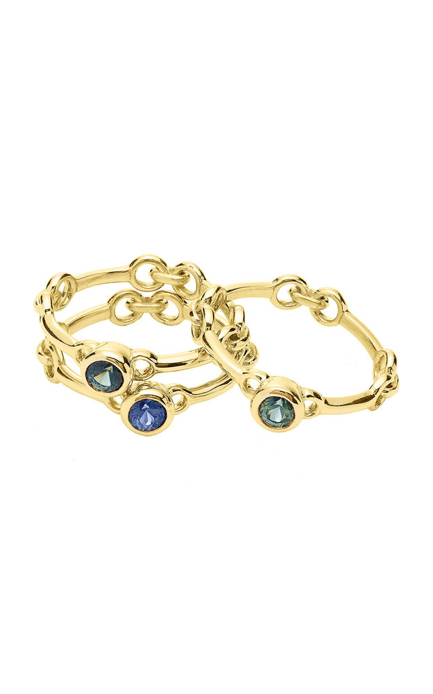 Rush Jewelry Design Set-Of-Three Signature Chain 18K Yellow Gold Rings in blue