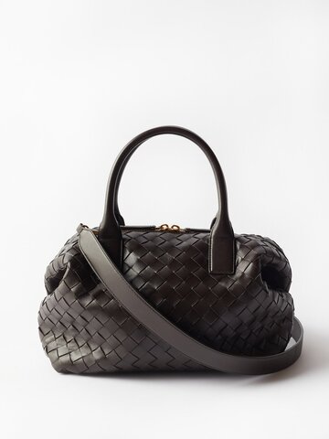 bottega veneta - medium intrecciato leather handbag - womens - dark brown