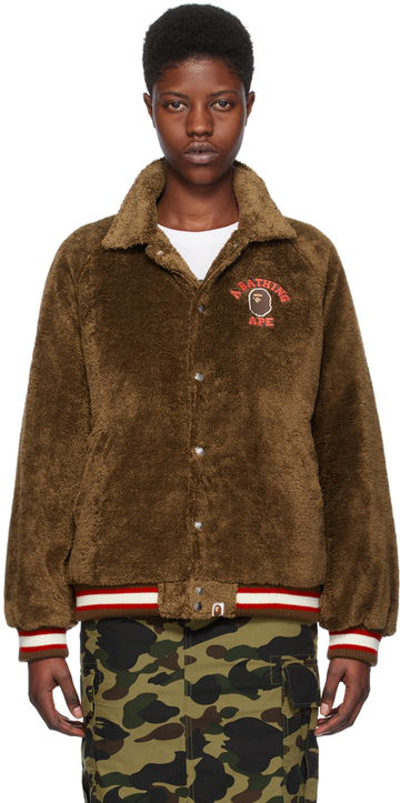 bape brown patch faux-fur jacket