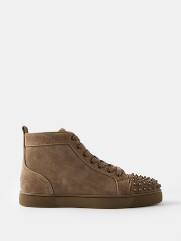 christian louboutin - louie spiked suede high-top trainers - mens - khaki