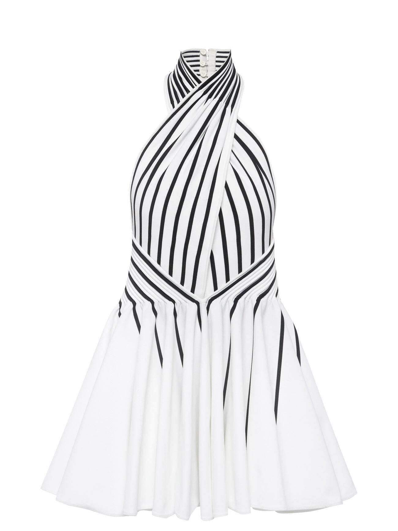 Bottega Veneta - Striped Halterneck Mini Dress - Womens - White Black