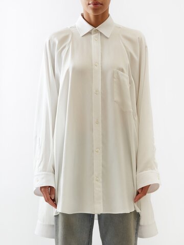 balenciaga - oversized knotted-sleeve twill shirt - womens - white