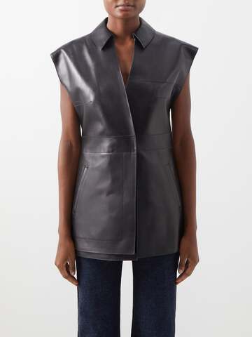 wandler - aimee leather sleeveless jacket - womens - black