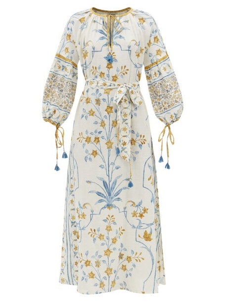 D'Ascoli - Aisha Floral-print Cotton-khadi Dress - Womens - Ivory Multi