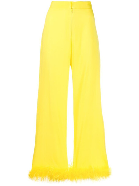 Silvia Astore feather-embellished cropped trousers in yellow