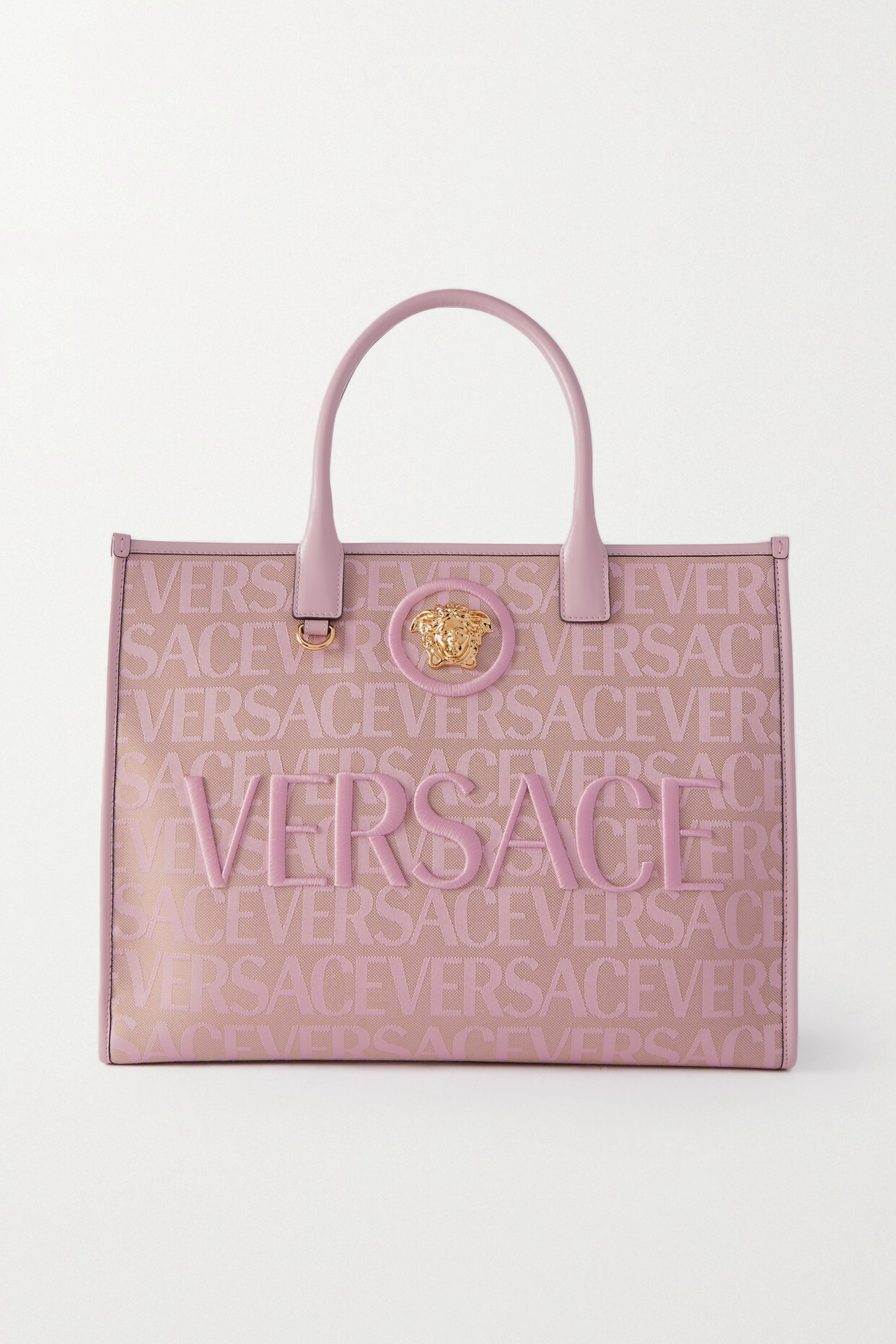 Versace - Embellished Leather-trimmed Canvas-jacquard Tote - Pink