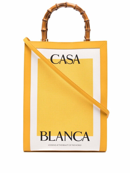 Casablanca logo-print bamboo-handle tote bag - Yellow