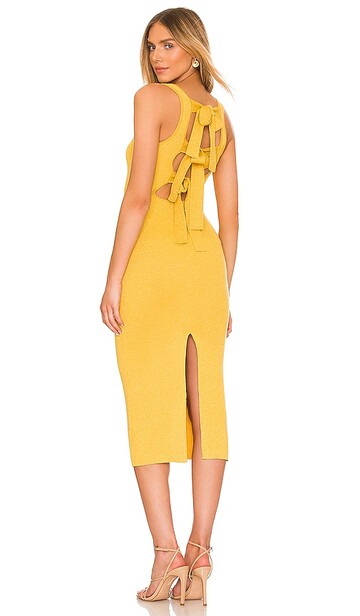 MAJORELLE Betrys Tie Back Midi Dress in Yellow in gold