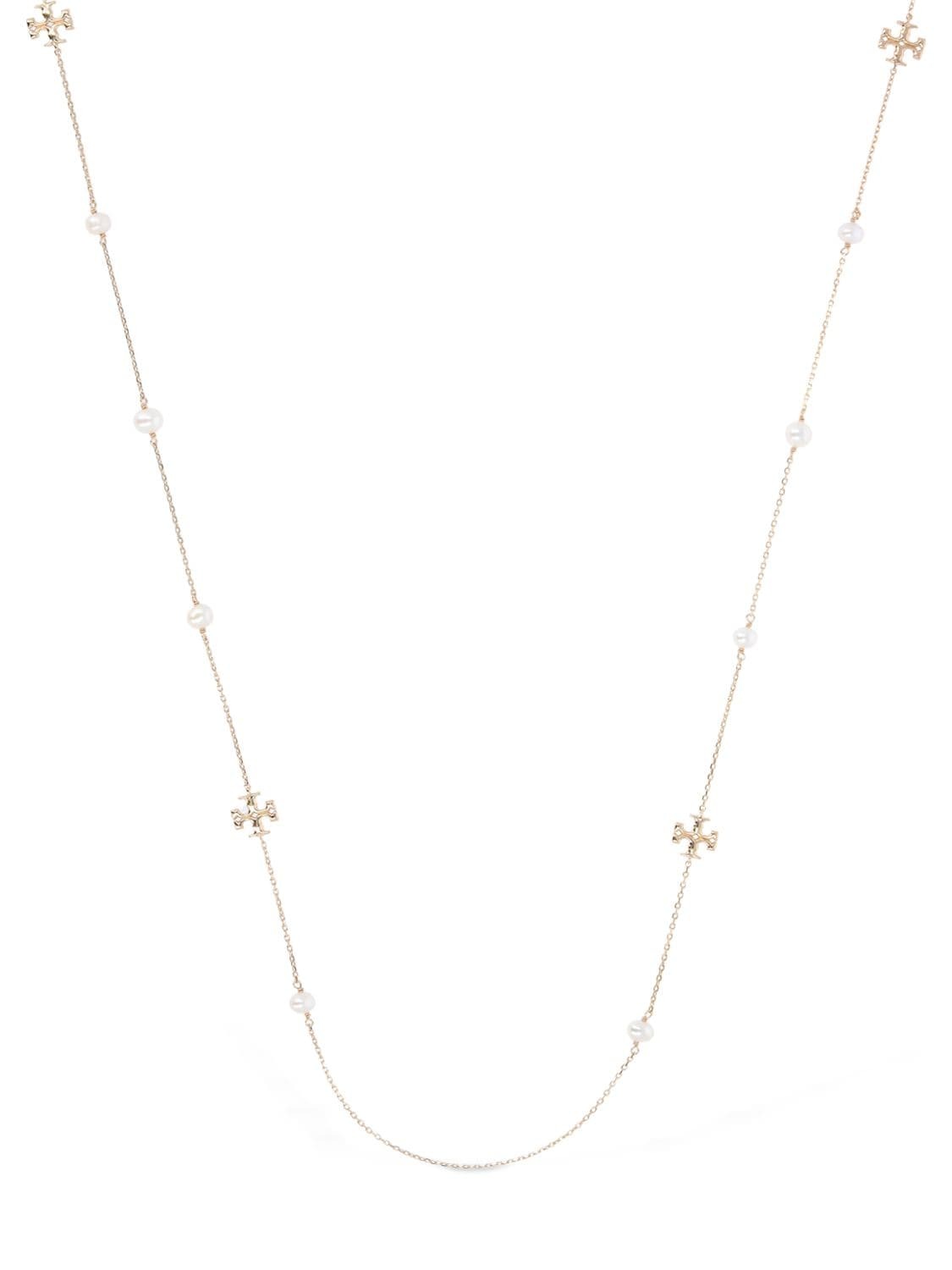 TORY BURCH Kira Imitation Pearl Delicate Necklace in gold / white