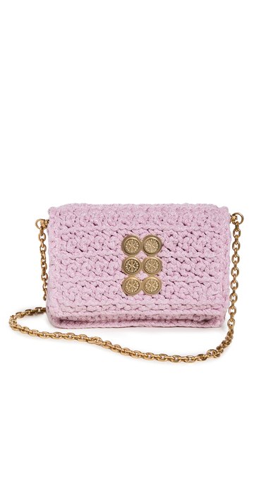 Kooreloo Crochet Clutch with Flap in pink / silver
