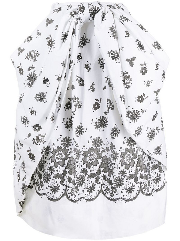 Simone Rocha floral-print ruched midi skirt in white