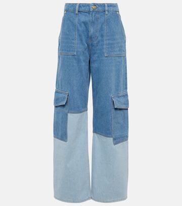 ganni angi patchwork high-rise cargo jeans in blue