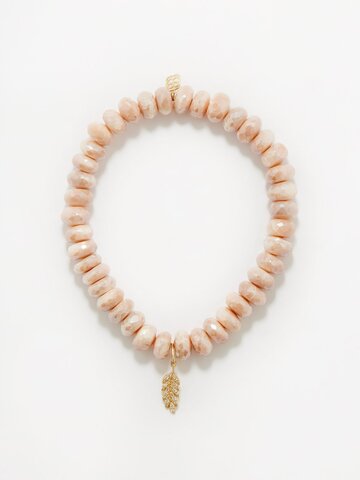 sydney evan - feather diamond, moonstone & 14kt gold bracelet - womens - pink multi