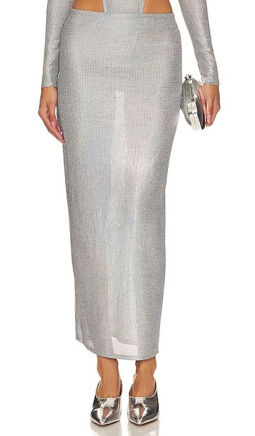 h:ours shirley midi skirt in metallic silver