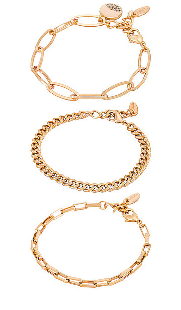 ettika chain bracelet set in metallic gold