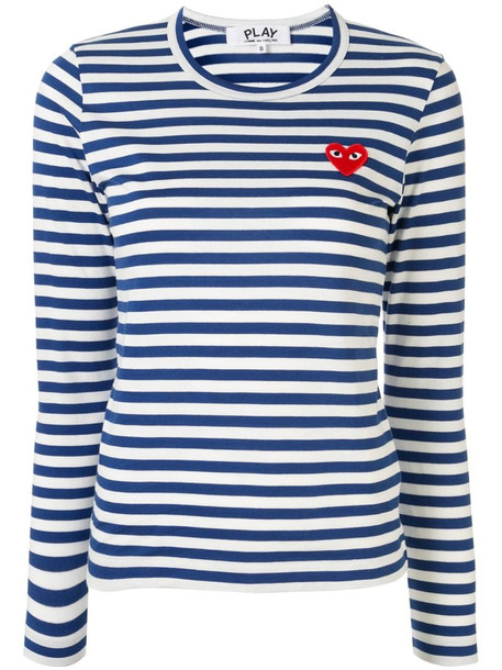 Comme Des Garçons Play striped logo-patch T-shirt in blue
