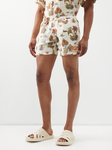 etro - island-print silk shorts - mens - beige multi