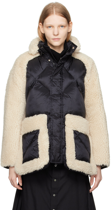 sacai black & off-white paneled faux-shearling jacket