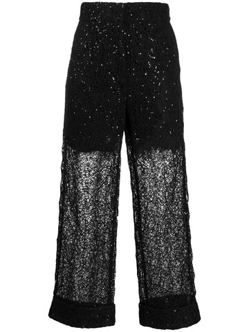 Self-Portrait sequinned lace trousers in black