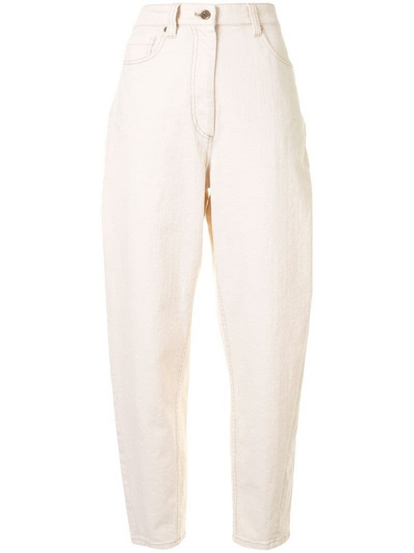 Tibi contrasting waistband cropped trousers - White