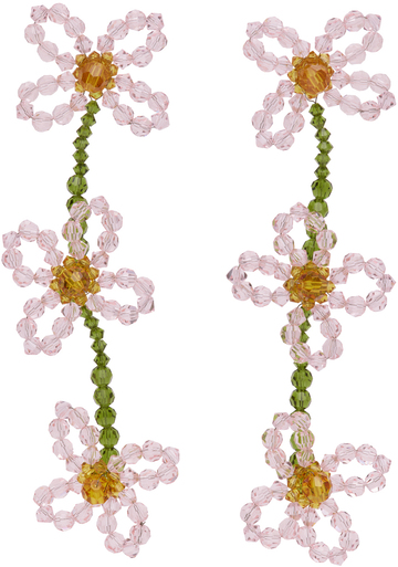 simone rocha green & pink flower beaded earrings