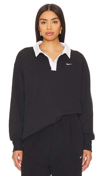 nike essential oversized long sleeve polo in black